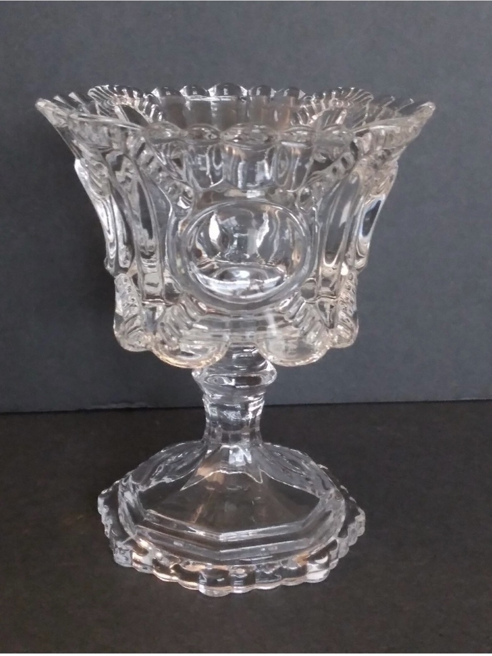 Vintage Jessica glass 5” tall candy dish